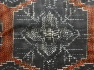 アンティーク　亀甲に花模様織り出し本場村山泥大島紬着物アンサンブル